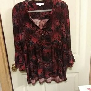 -Red Tunic with black flower designs